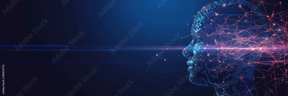 Aufkleber Digital representation of AI with neural connections and glowing lights. Concept of advanced technology and artificial intelligence.
