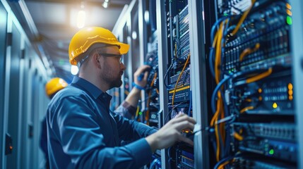 An IT infrastructure upgrade project in progress, with technicians installing new hardware and deploying updated software across the organization.