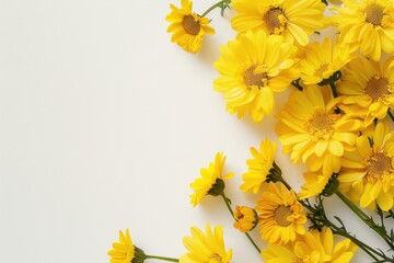 Yellow flowers border a white background, with a yellow color theme, leaving copy space for text Generative AI