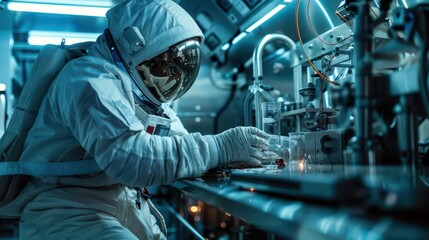 Fototapeta premium A captivating photograph of an astronaut conducting experiments in space lab