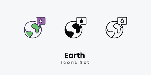 Earth Icons thin line and glyph vector icon stock illustration 