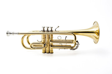 Obraz premium Golden trumpet on white background