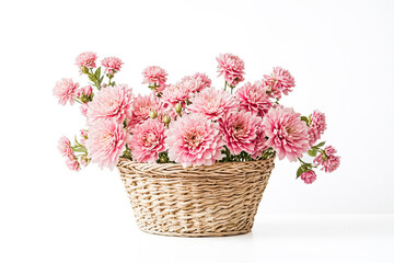 Pink Flowers in a Wicker Basket