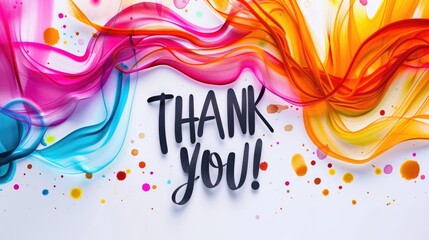 Luxury colorful rainbow THANK YOU poster text on white background, featuring wavy lines. gratitude in business, event invitations and personal thank you notes.