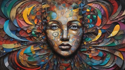 Fototapeta premium The intricate human mind in abstract art, a blend of chaos, order, vibrant and dark colors, and textures representing memories and emotions