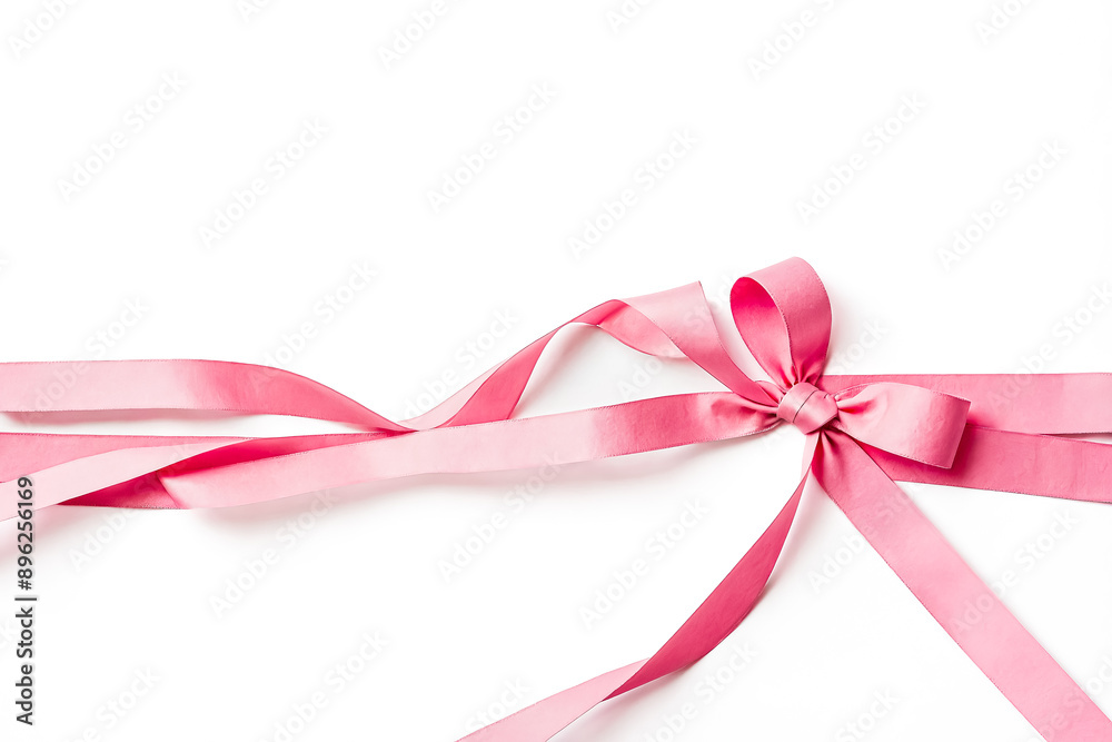 Sticker Pink ribbon bow on white background