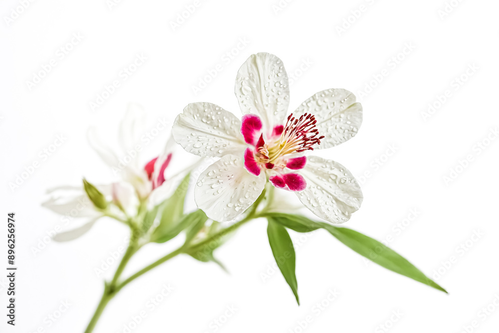 Wall mural White Flower with Pink Center and Dew Drops