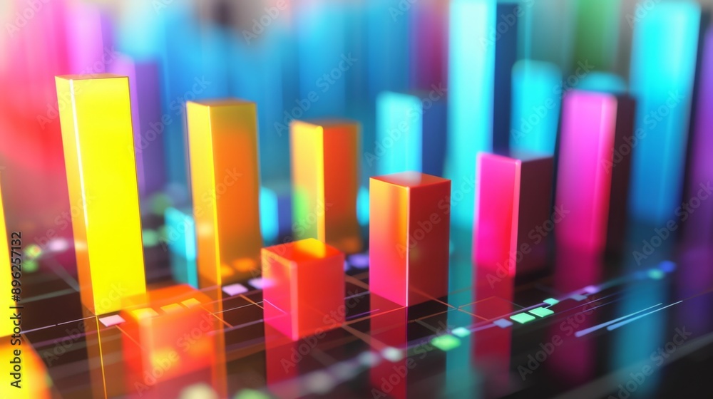 Poster a colorful 3d bar graph displayed on a computer screen, indicating revenue distribution.