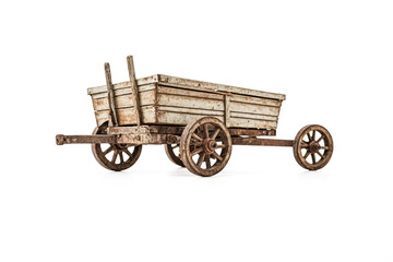 Vintage Wooden Wagon on White Background