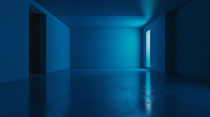 Empty blue room with illuminated window