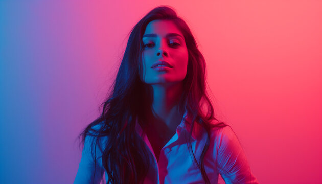 Mulher brasileira bonita de 30 anos com cabelo longo e penteado, fundo chroma key, cinematogr&aacute;fico, mostrando os bra&ccedil;os IA Generativa