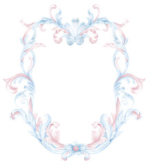 Gender party frame, watercolor ornate border png, transparent, isolated, pink and blue
