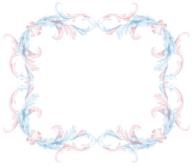 Gender party frame, watercolor ornate border png, transparent, isolated, pink and blue