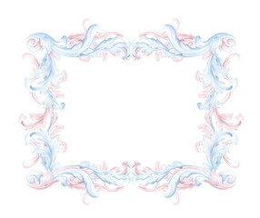 Gender party frame, watercolor ornate border png, transparent, isolated, pink and blue