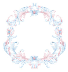 Gender party frame, watercolor ornate border png, transparent, isolated, pink and blue