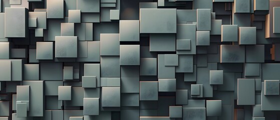 Abstract background with a chaotic arrangement of gray cubes.