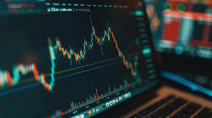 A detailed view of a gold price graph on a laptop screen, with various technical indicators.