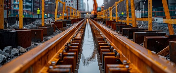 Obraz premium An Active Bridge Construction Site With The New And The Old, Symbolizing Transition And Development
