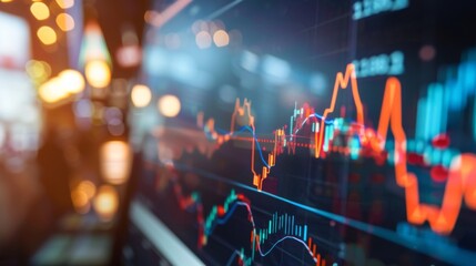 A digital screen displaying a line graph with fluctuating stock market data.