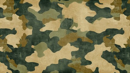 Classic camouflage pattern with shades of green, brown, and beige, creating a rugged and natural look