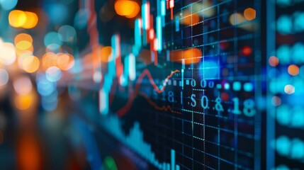 A digital screen displaying a live stock market graph with fluctuating prices and trends.