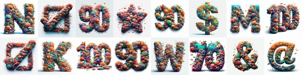 Underwater corals Lettering Typeface. AI generated illustration