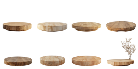 Wooden podium png collection in 3d transparent for product presentation.