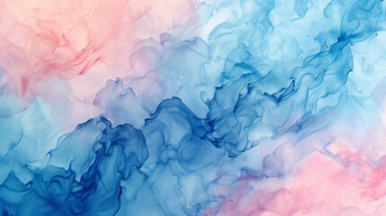 Abstract watercolor painting with fluid blue and pink hues blending together seamlessly