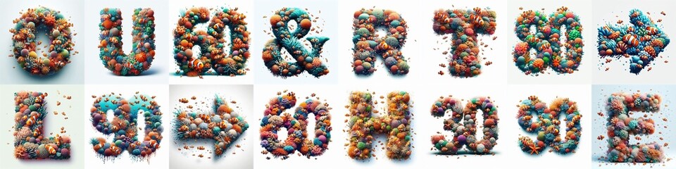 Underwater corals Lettering Typeface. AI generated illustration