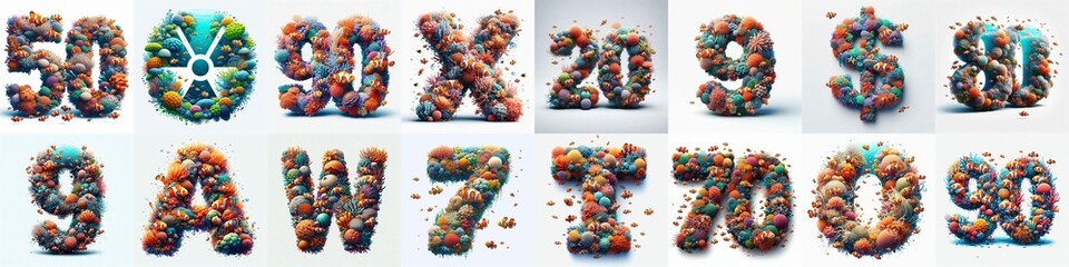 Underwater corals Lettering Typeface. AI generated illustration