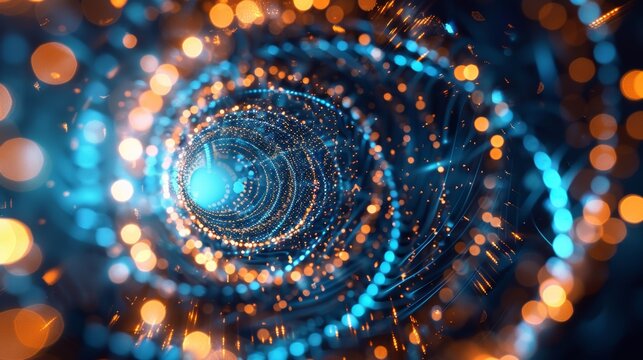 Symmetrical blue double helix abstract background with golden ratio composition in cyber space - Powered by Adobe