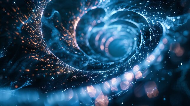 Symmetric blue double helix cyber space masterpiece with golden ratio composition