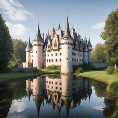 Obraz premium A fairytale castle with turrets and a moat