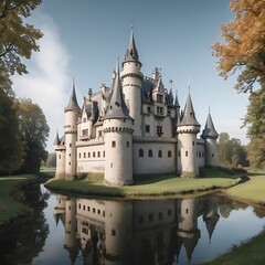 Obraz premium A fairytale castle with turrets and a moat