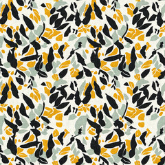 Modern printed fabric wildflower blockprint pattern with linen fabric textures. Stylized hand drawn boho dark florals for decorative design elements in repeatable background tile.