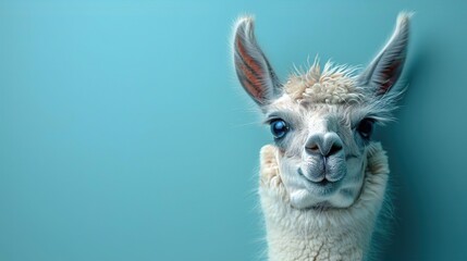Fototapeta premium A Llama isolated on a Blue Background