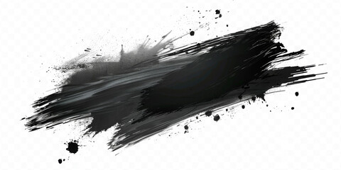 Black ink brush stroke, Black brush splashes isolated on transparent png.
