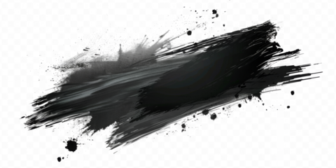 Black ink brush stroke, Black brush splashes isolated on transparent png.
