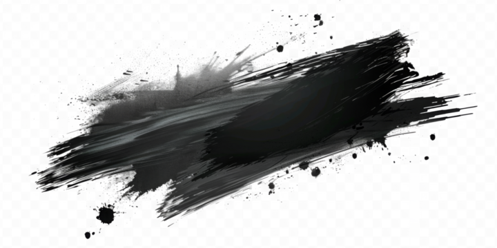 Black ink brush stroke, Black brush splashes isolated on transparent png.
