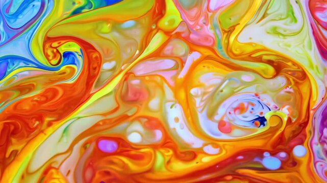 A colorful painting with a yellow line in the middle. The painting is full of different colors and has a lot of movement