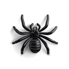Black realistic spider, 3D. Modern image of scary spider for advertising concepts, celebrations, icon. Vector