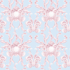 Pink and blue ornate backdrop, watercolor seamless pattern, gender party background