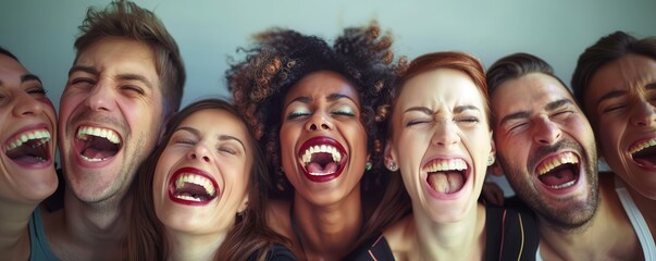 Obraz premium Group of diverse people laughing together. Free copy space for text.