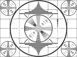 1950's era television test pattern for black and white TV's. Calibration test signal for early television sets. Over the air broadcast signal. Vector graphic isolated over a transparent background.