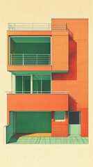 An illustration on the theme of architecture and construction of buildings and structures. Interior and exterior. Drawings and sketches