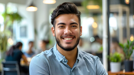 Fototapeta premium Portrait of a smiling young man in a modern office environment