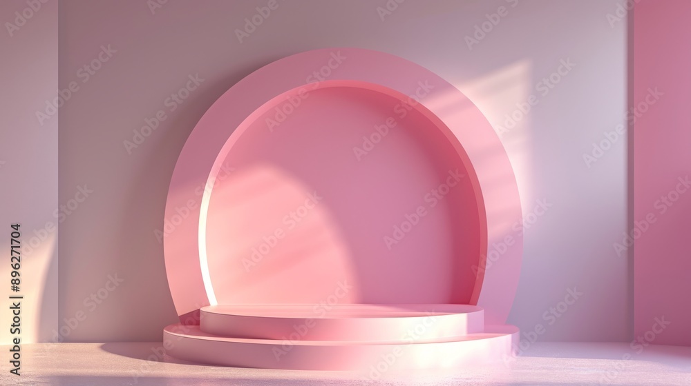 Aufkleber pink circular podium with soft shadows in minimalistic light setting