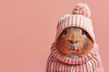 Obraz premium A guinea pig wearing a trendy and adorable outfit, banner, with copy space