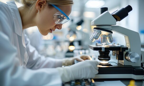 Scientist Using Scanning Electron Microscope in Laboratory