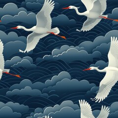 Stork birds and clouds, seamless pattern. Nice tileble illustration